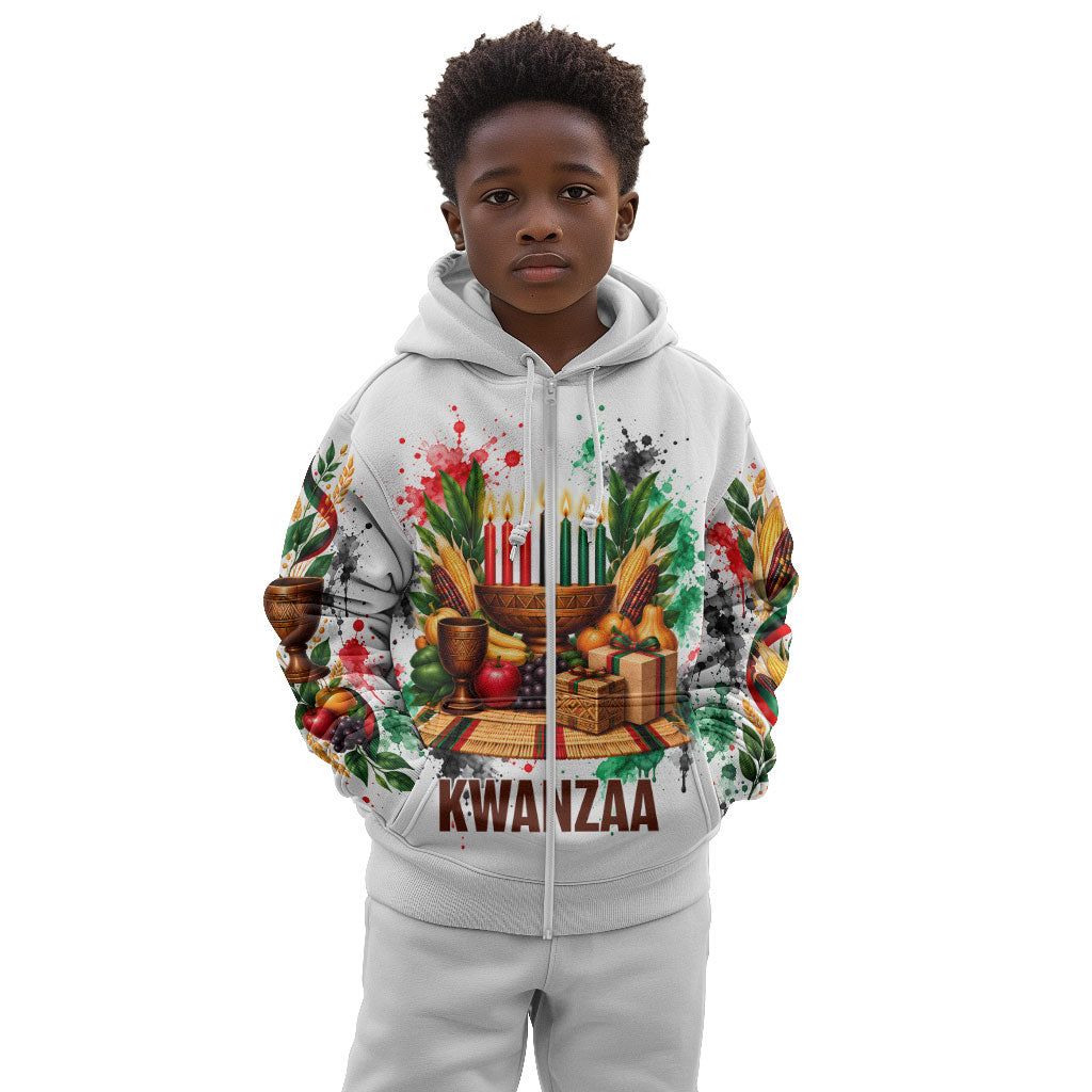 Kwanzaa Pan African Kid Hoodie - Mishumaa Saba - Black History - Watercolor Art