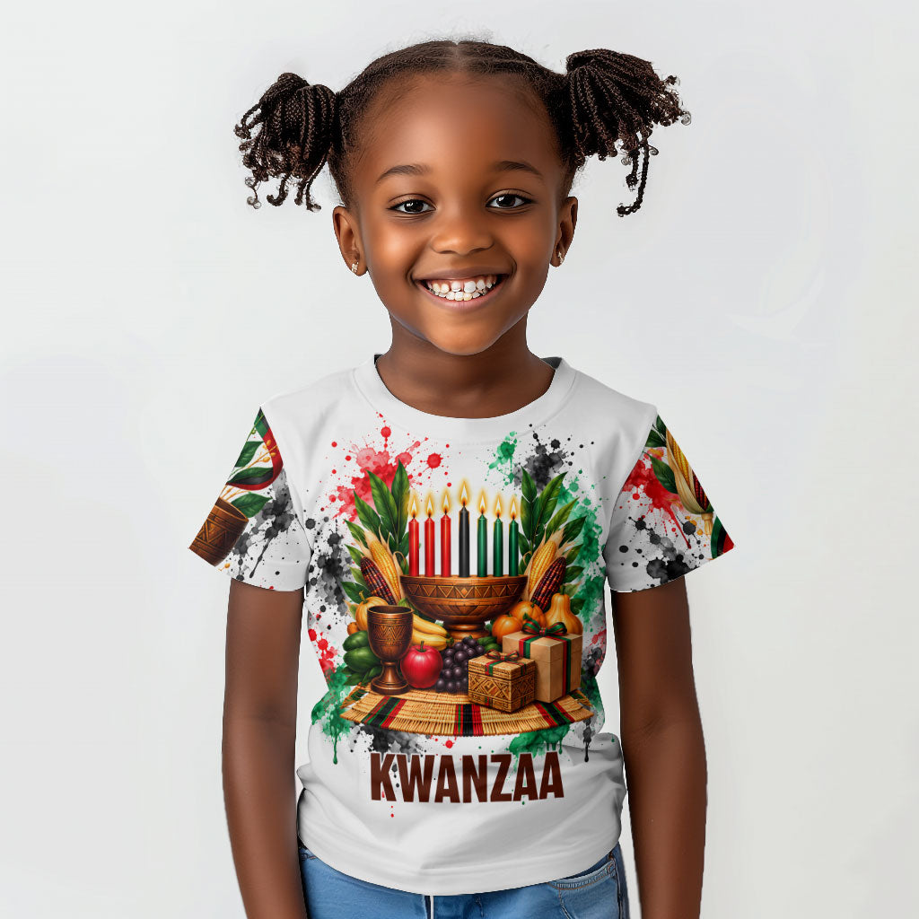 Kwanzaa Pan African Kid T shirt - Mishumaa Saba - Black History - Watercolor Art