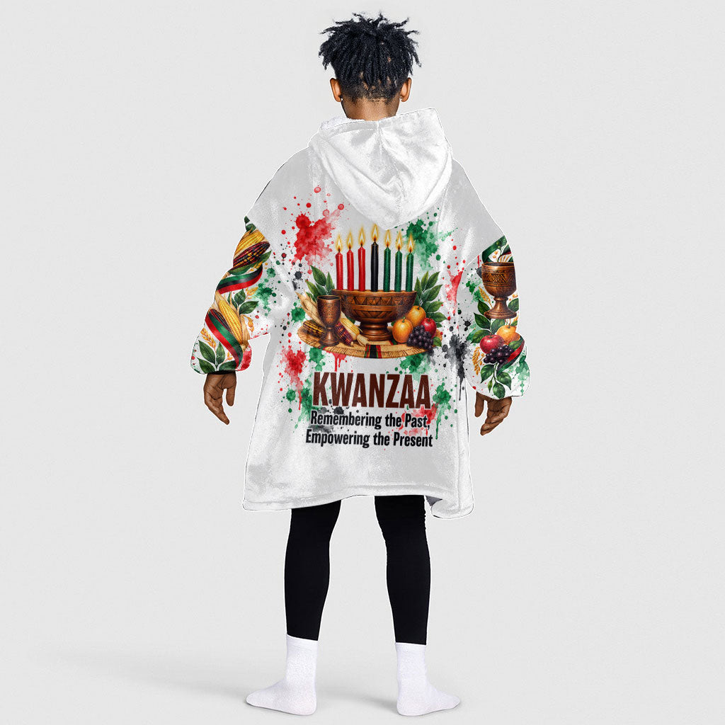 Kwanzaa Pan African Kid Wearable Blanket Hoodie - Mishumaa Saba - Black History - Watercolor Art
