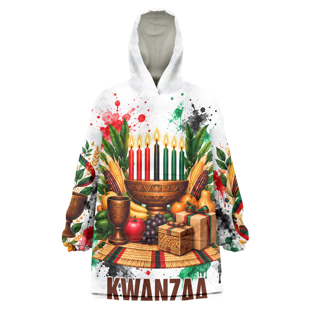 Kwanzaa Pan African Kid Wearable Blanket Hoodie - Mishumaa Saba - Black History - Watercolor Art