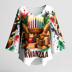 Kwanzaa Pan African Kimono Sleeve Blouse - Mishumaa Saba - Black History - Watercolor Art
