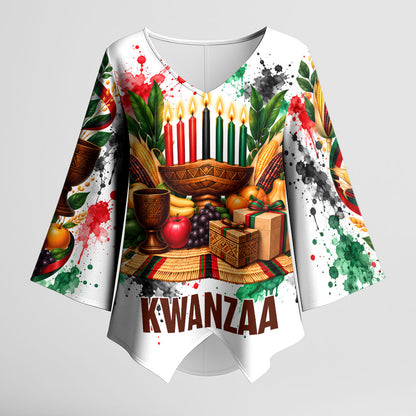 Kwanzaa Pan African Kimono Sleeve Blouse - Mishumaa Saba - Black History - Watercolor Art
