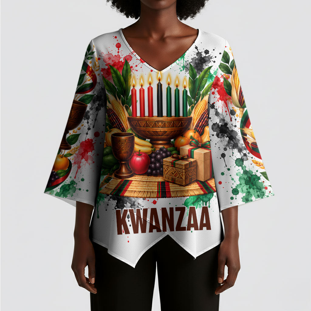 Kwanzaa Pan African Kimono Sleeve Blouse - Mishumaa Saba - Black History - Watercolor Art