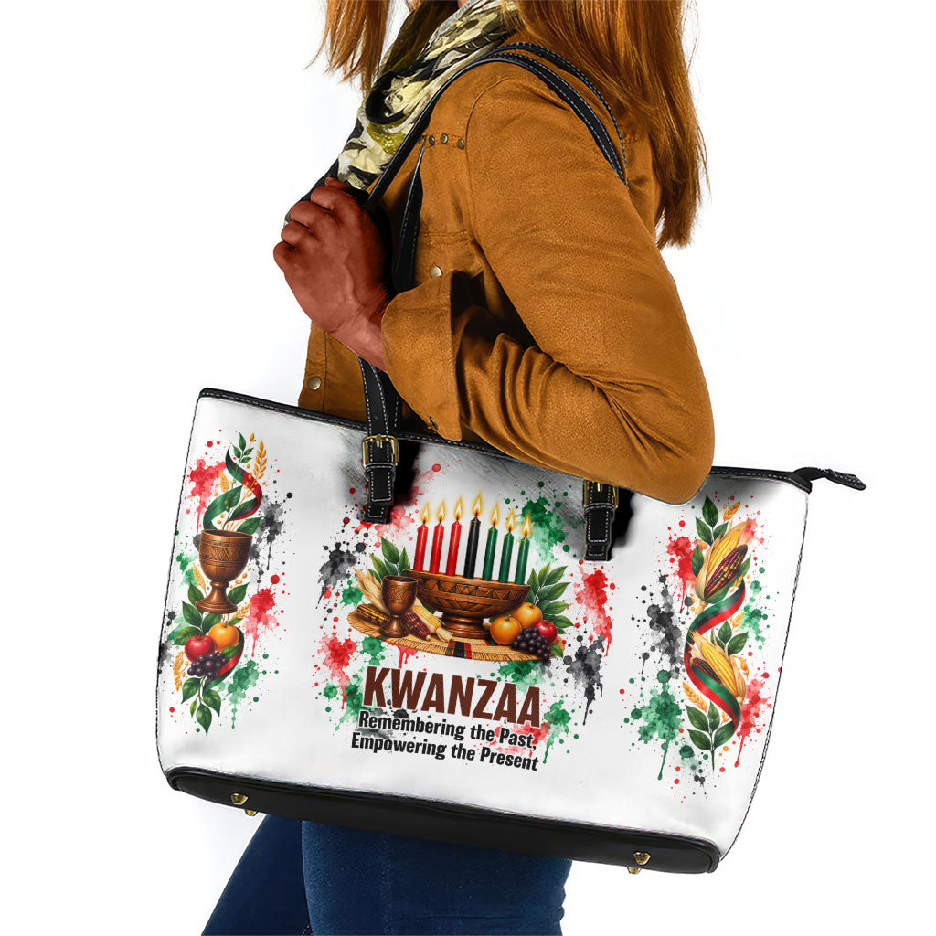 Kwanzaa Pan African Leather Tote Bag - Mishumaa Saba - Black History - Watercolor Art