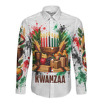 Kwanzaa Pan African Long Sleeve Button Shirt - Mishumaa Saba - Black History - Watercolor Art