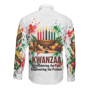 Kwanzaa Pan African Long Sleeve Button Shirt - Mishumaa Saba - Black History - Watercolor Art