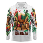 Kwanzaa Pan African Long Sleeve Polo Shirt - Mishumaa Saba - Black History - Watercolor Art