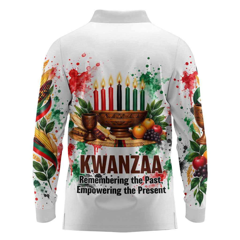 Kwanzaa Pan African Long Sleeve Polo Shirt - Mishumaa Saba - Black History - Watercolor Art