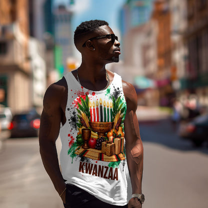 Kwanzaa Pan African Men Tank Top - Mishumaa Saba - Black History - Watercolor Art