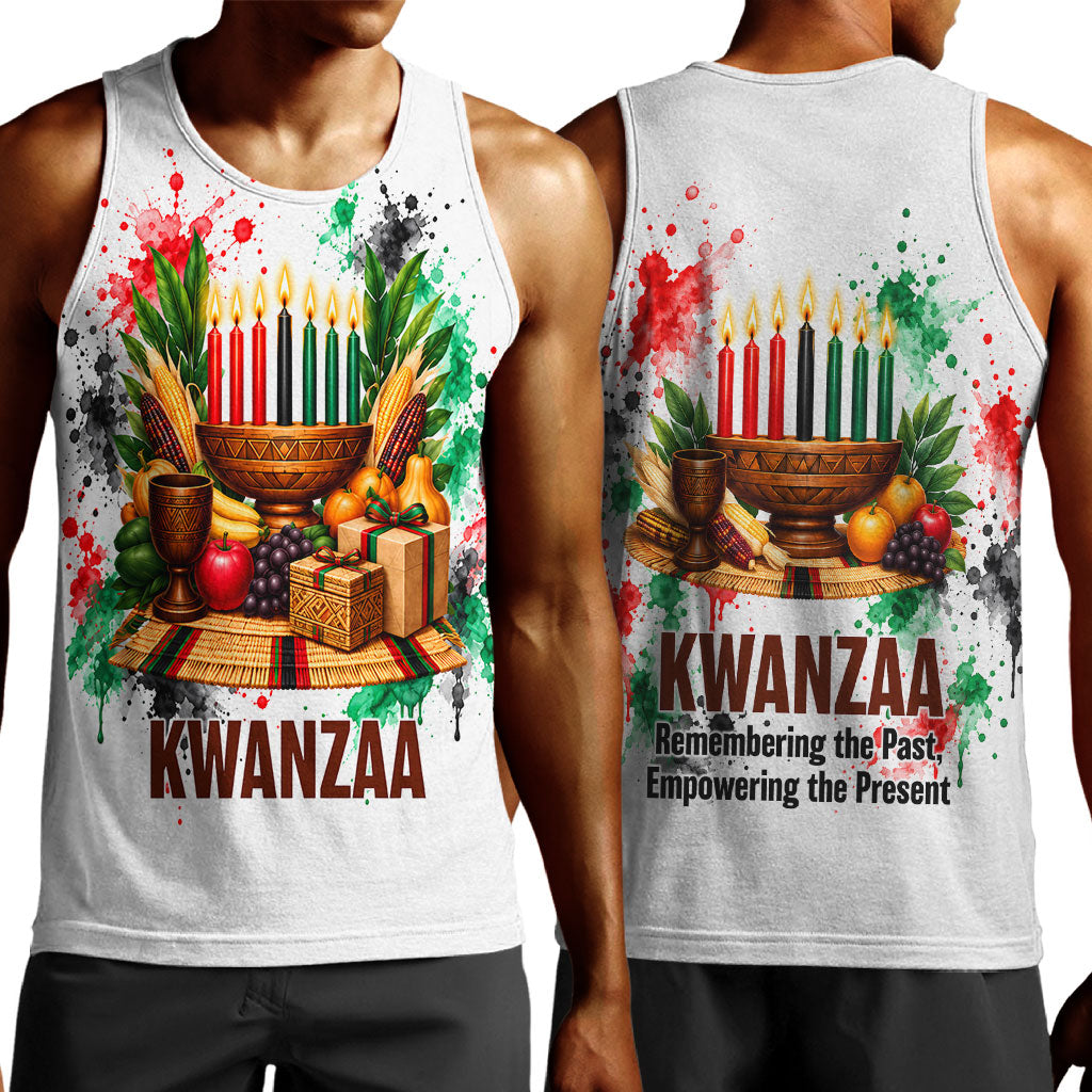 Kwanzaa Pan African Men Tank Top - Mishumaa Saba - Black History - Watercolor Art