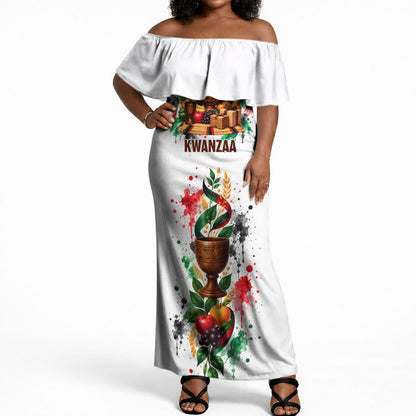 Kwanzaa Pan African Off Shoulder Maxi Dress - Mishumaa Saba - Black History - Watercolor Art