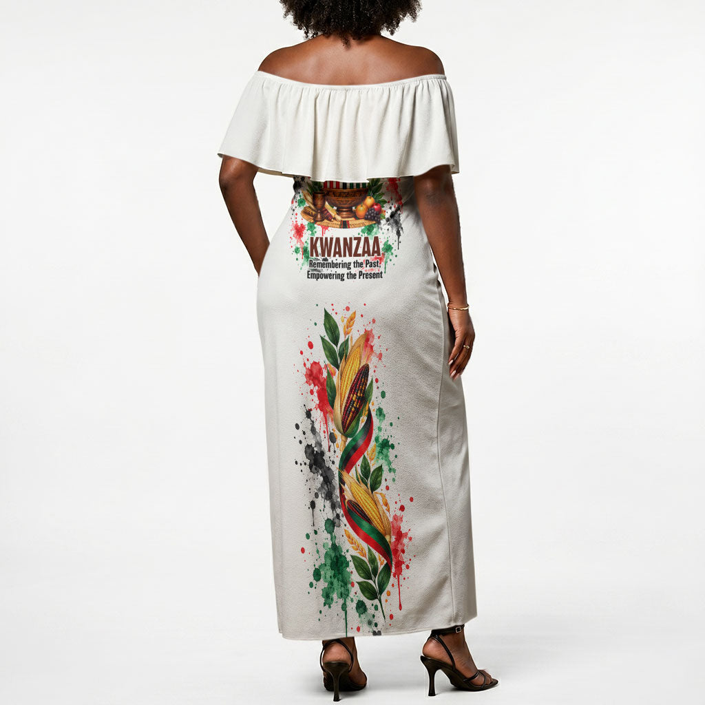Kwanzaa Pan African Off Shoulder Maxi Dress - Mishumaa Saba - Black History - Watercolor Art