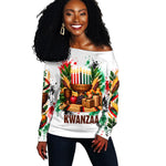Kwanzaa Pan African Off Shoulder Sweater - Mishumaa Saba - Black History - Watercolor Art