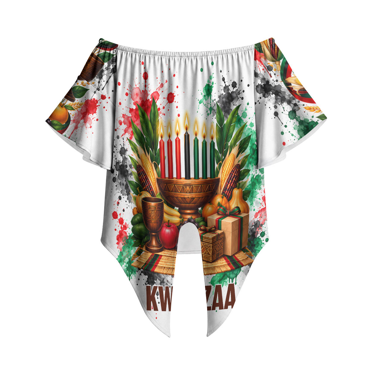 Kwanzaa Pan African Off Shoulder Wrap Waist Top - Mishumaa Saba - Black History - Watercolor Art