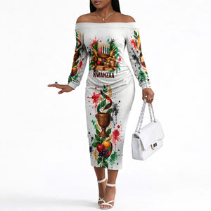 Kwanzaa Pan African Off The Shoulder Long Sleeve Dress - Mishumaa Saba - Black History - Watercolor Art