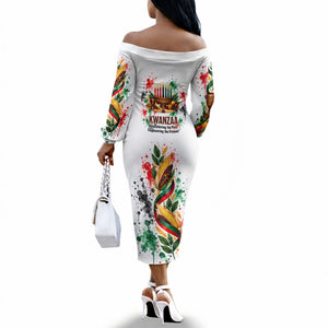 Kwanzaa Pan African Off The Shoulder Long Sleeve Dress - Mishumaa Saba - Black History - Watercolor Art