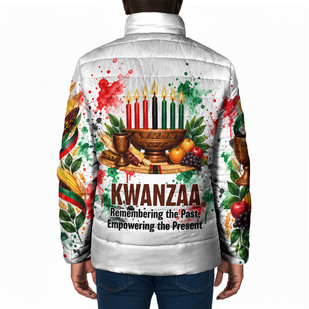 Kwanzaa Pan African Padded Jacket - Mishumaa Saba - Black History - Watercolor Art