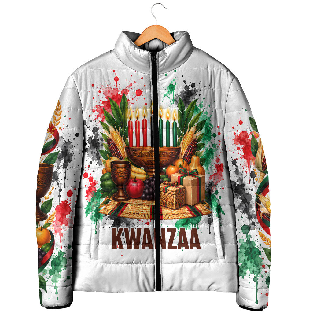 Kwanzaa Pan African Padded Jacket - Mishumaa Saba - Black History - Watercolor Art