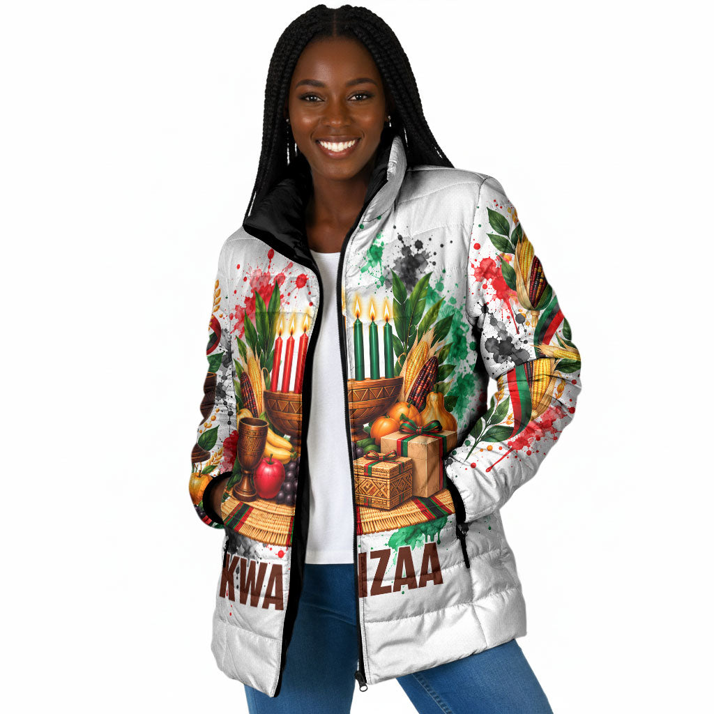 Kwanzaa Pan African Padded Jacket - Mishumaa Saba - Black History - Watercolor Art