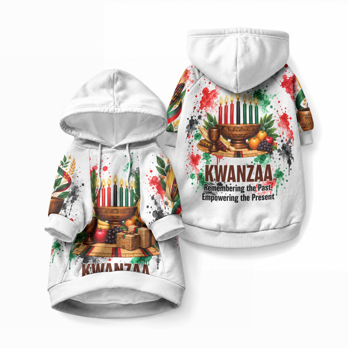 Kwanzaa Pan African Pet Hoodie - Mishumaa Saba - Black History - Watercolor Art