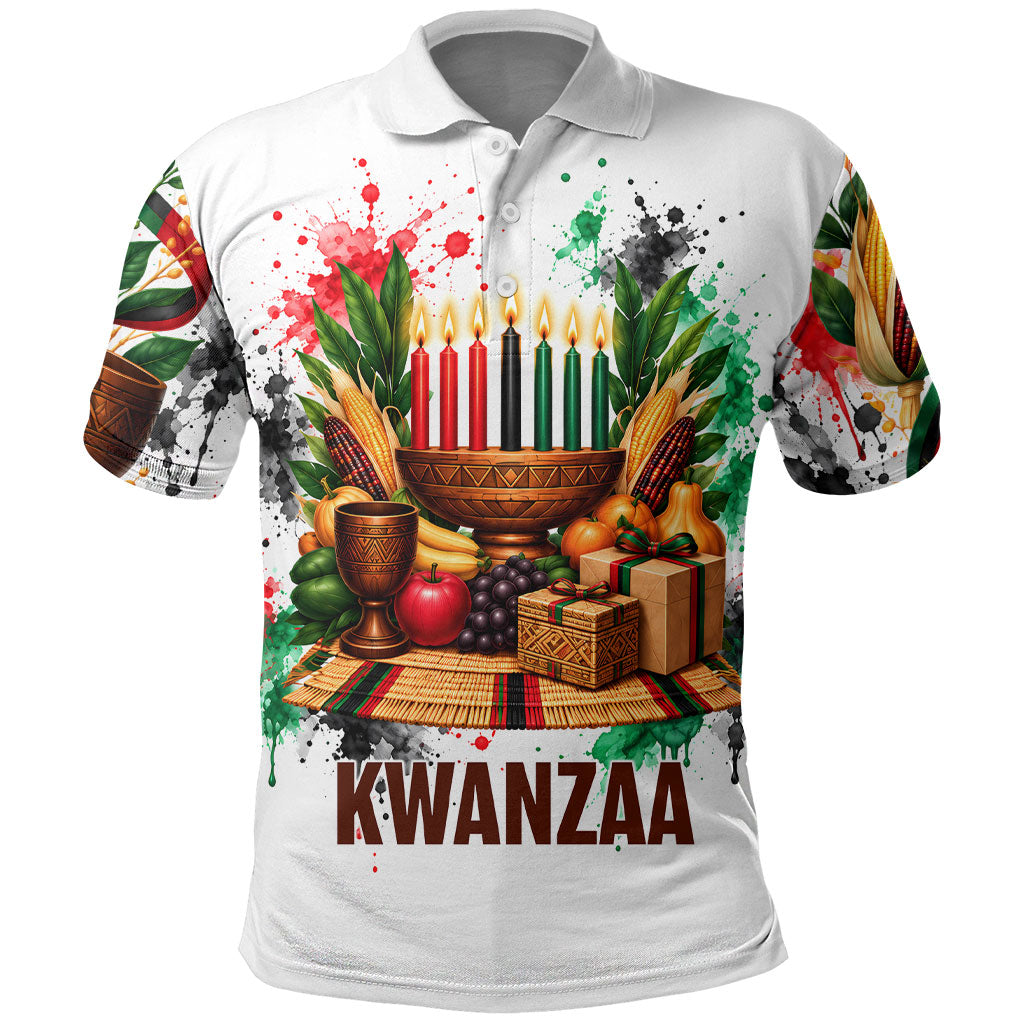 Kwanzaa Pan African Polo Shirt - Mishumaa Saba - Black History - Watercolor Art