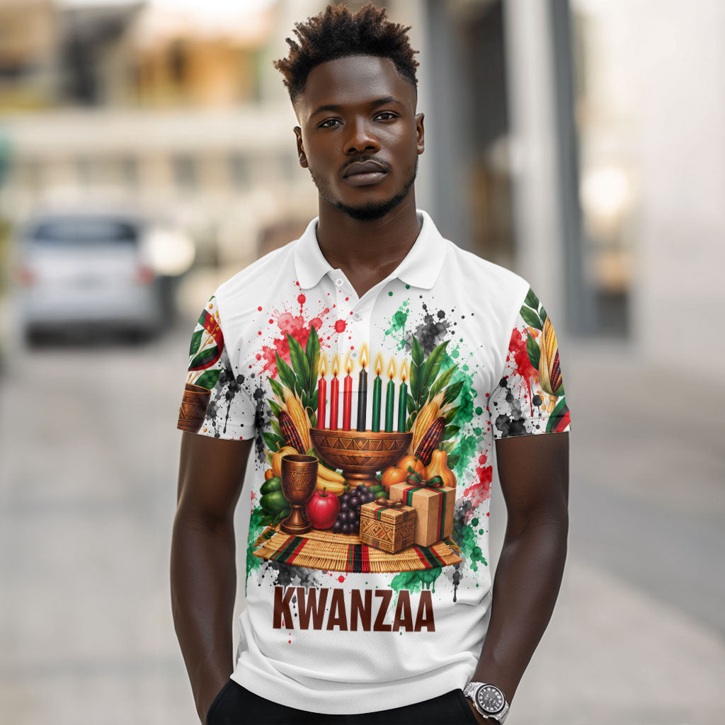 Kwanzaa Pan African Polo Shirt - Mishumaa Saba - Black History - Watercolor Art