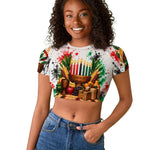 Kwanzaa Pan African Raglan Cropped T shirt - Mishumaa Saba - Black History - Watercolor Art
