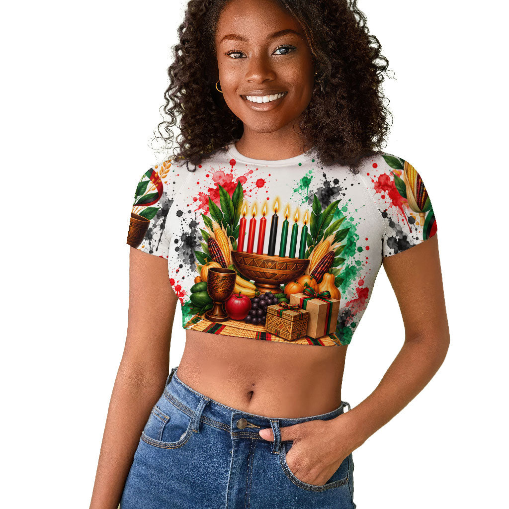 Kwanzaa Pan African Raglan Cropped T shirt - Mishumaa Saba - Black History - Watercolor Art