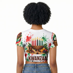Kwanzaa Pan African Raglan Cropped T shirt - Mishumaa Saba - Black History - Watercolor Art