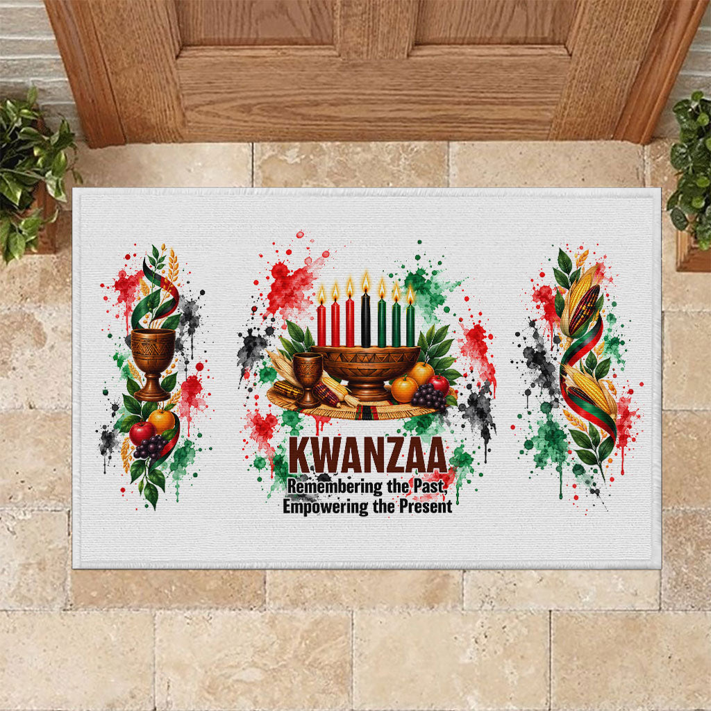 Kwanzaa Pan African Rubber Doormat - Mishumaa Saba - Black History - Watercolor Art