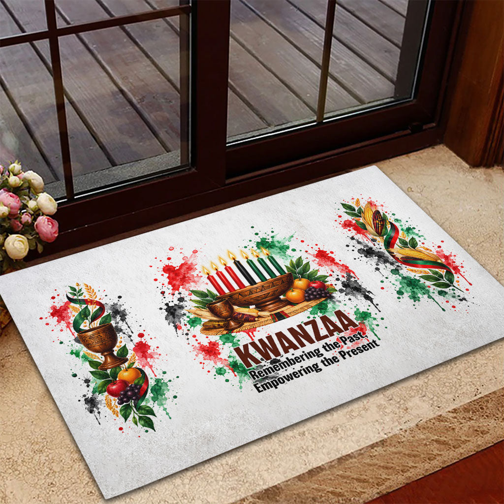 Kwanzaa Pan African Rubber Doormat - Mishumaa Saba - Black History - Watercolor Art