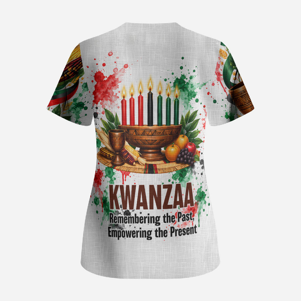 Kwanzaa Pan African Scrub Top - Mishumaa Saba - Black History - Watercolor Art
