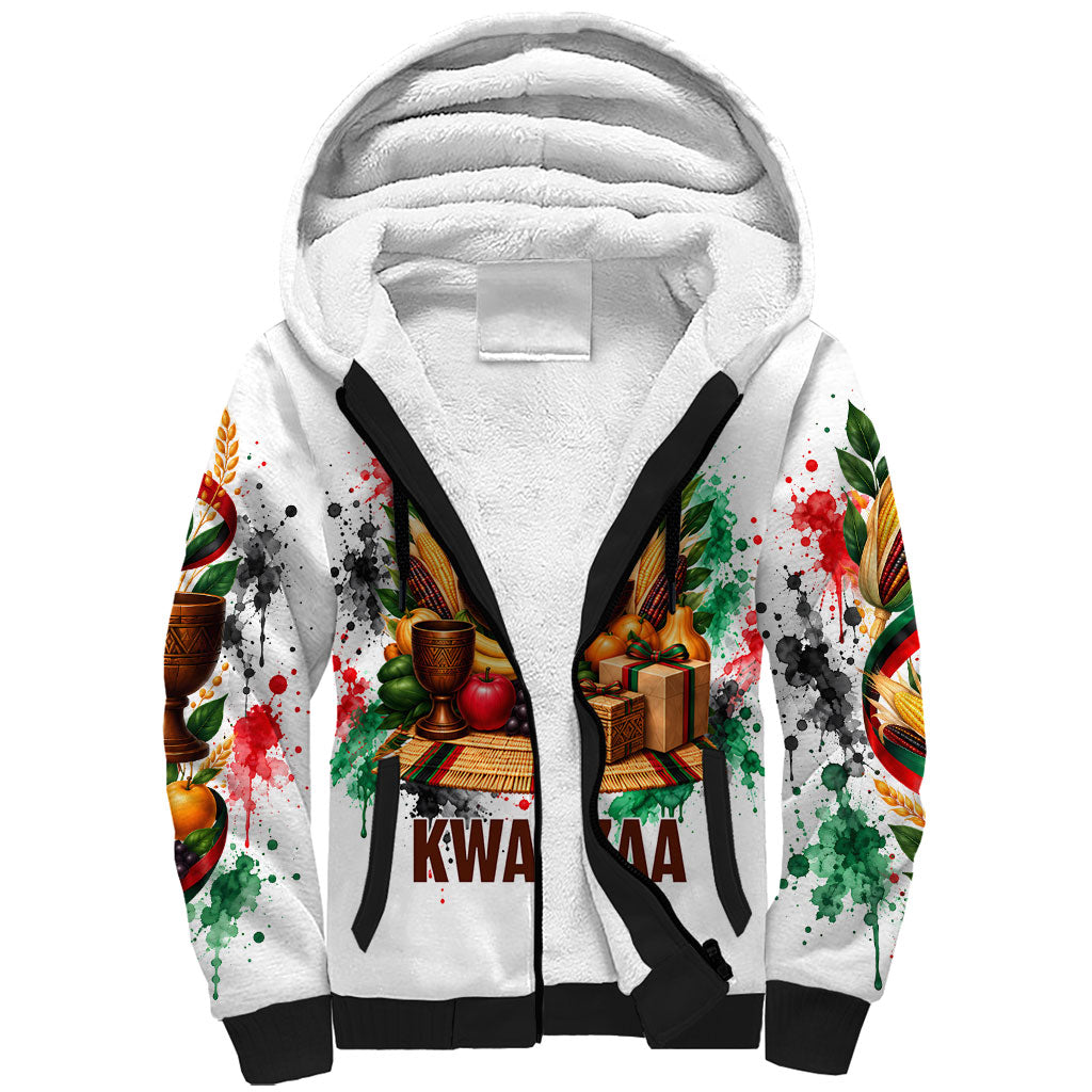 Kwanzaa Pan African Sherpa Hoodie - Mishumaa Saba - Black History - Watercolor Art