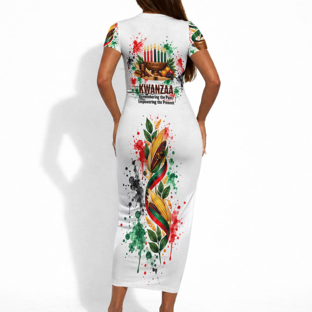 Kwanzaa Pan African Short Sleeve Bodycon Dress - Mishumaa Saba - Black History - Watercolor Art