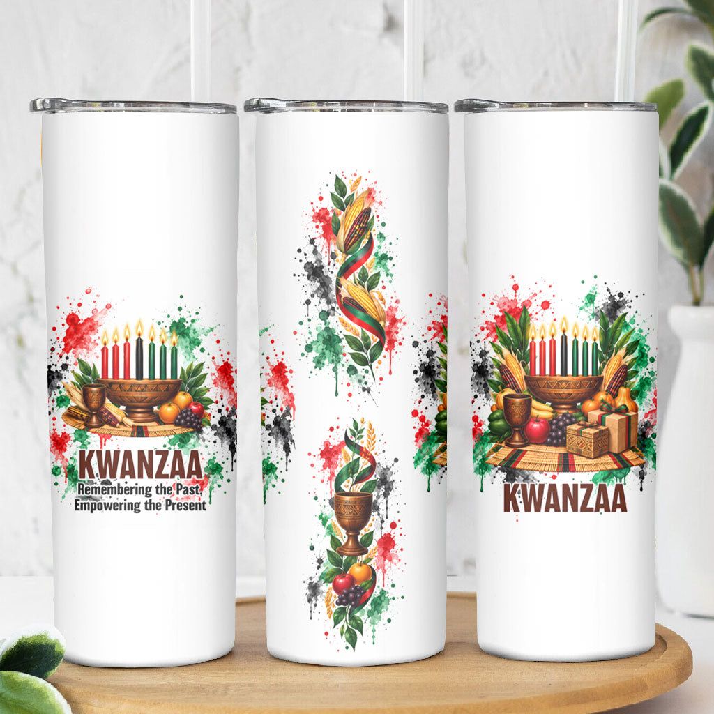 Kwanzaa Pan African Skinny Tumbler - Mishumaa Saba - Black History - Watercolor Art