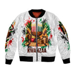 Kwanzaa Pan African Sleeve Zip Bomber Jacket - Mishumaa Saba - Black History - Watercolor Art