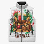 Kwanzaa Pan African Sleeveless Puffer Jacket - Mishumaa Saba - Black History - Watercolor Art