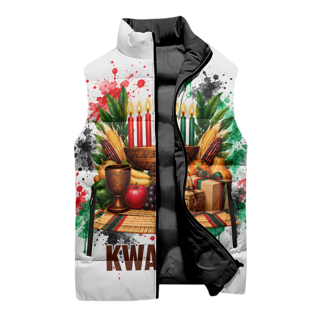 Kwanzaa Pan African Sleeveless Puffer Jacket - Mishumaa Saba - Black History - Watercolor Art