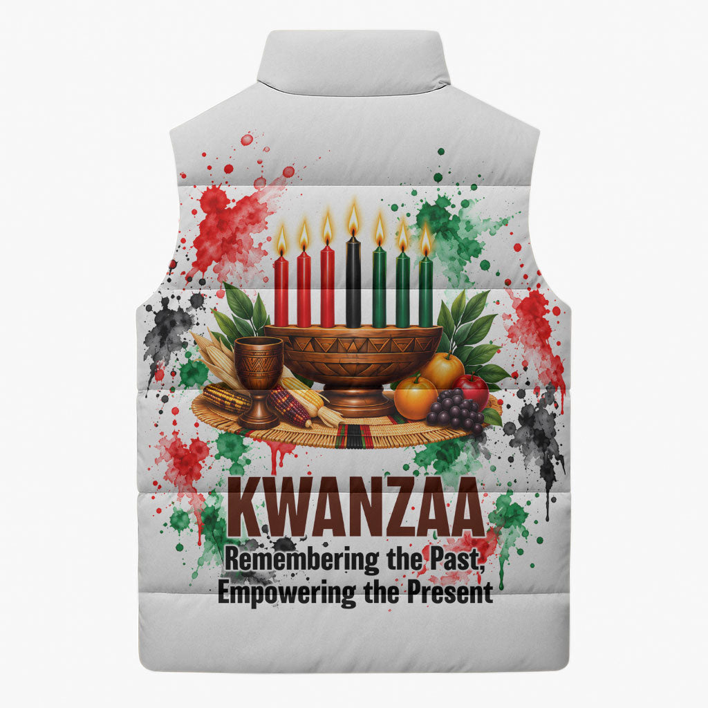 Kwanzaa Pan African Sleeveless Puffer Jacket - Mishumaa Saba - Black History - Watercolor Art