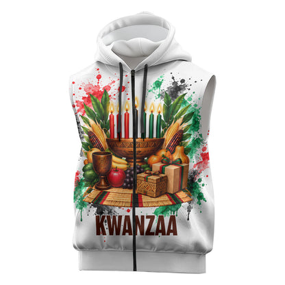 Kwanzaa Pan African Sleeveless Zip Hoodie - Mishumaa Saba - Black History - Watercolor Art