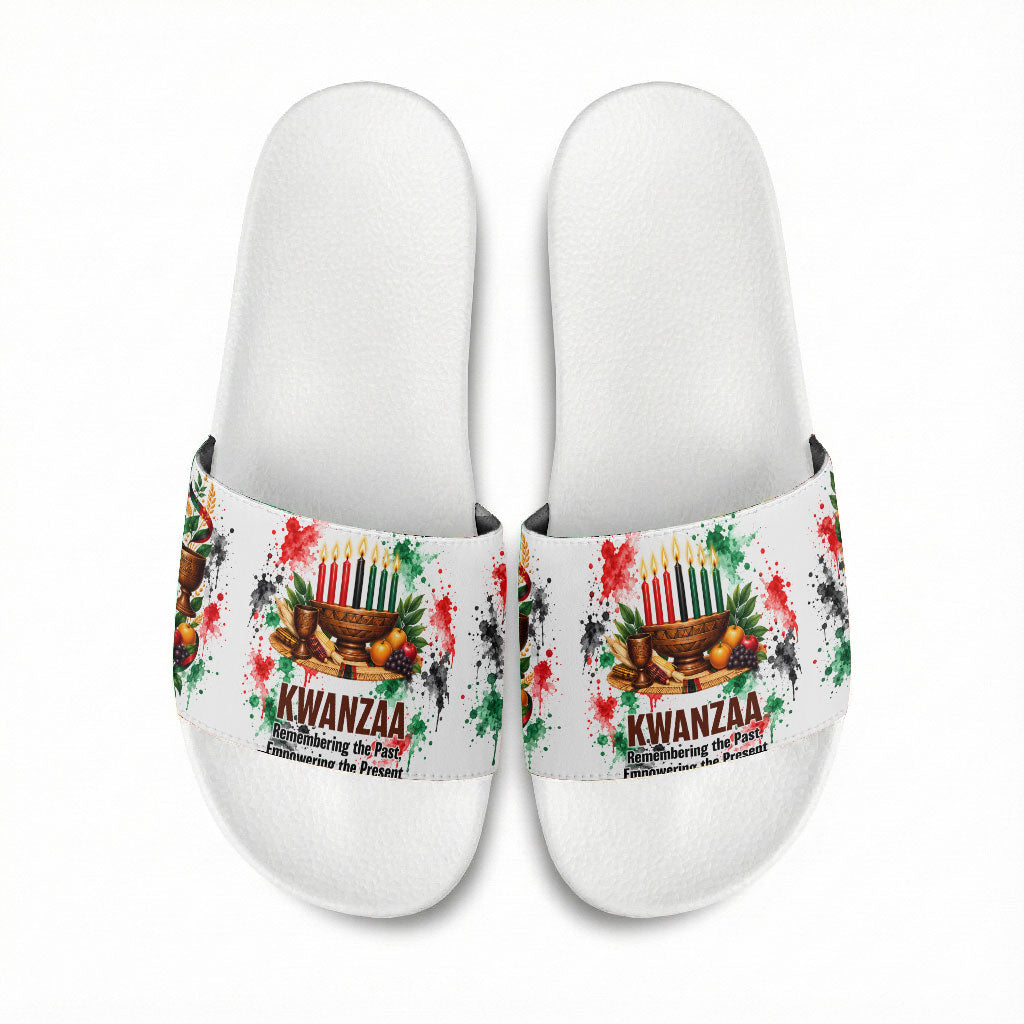 Kwanzaa Pan African Slide Sandals - Mishumaa Saba - Black History - Watercolor Art