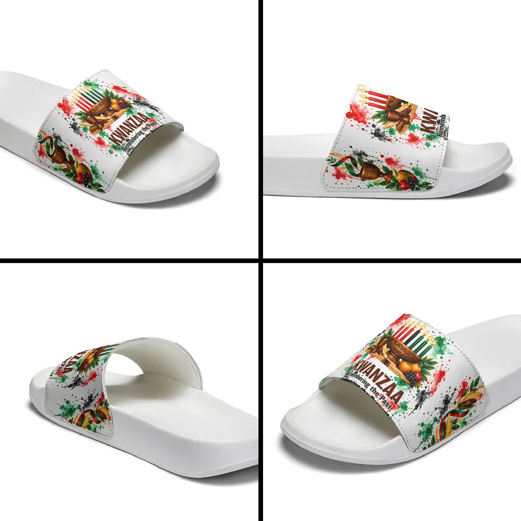 Kwanzaa Pan African Slide Sandals - Mishumaa Saba - Black History - Watercolor Art