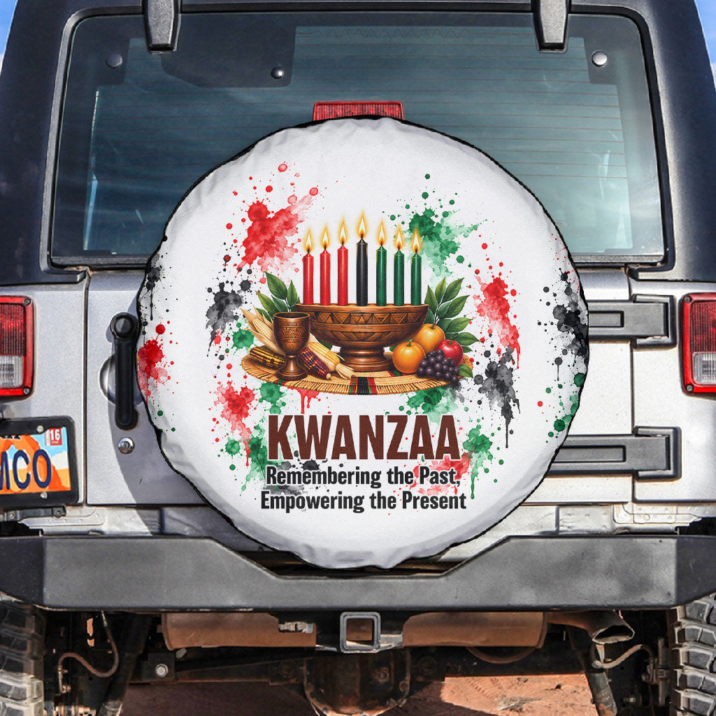 Kwanzaa Pan African Spare Tire Cover - Mishumaa Saba - Black History - Watercolor Art