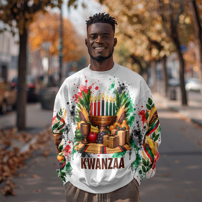 Kwanzaa Pan African Sweatshirt - Mishumaa Saba - Black History - Watercolor Art