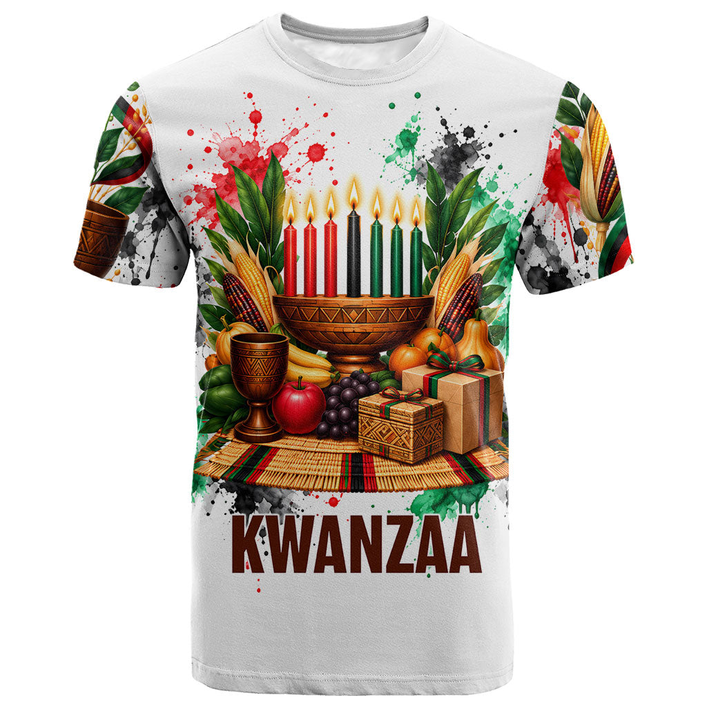 Kwanzaa Pan African T shirt - Mishumaa Saba - Black History - Watercolor Art