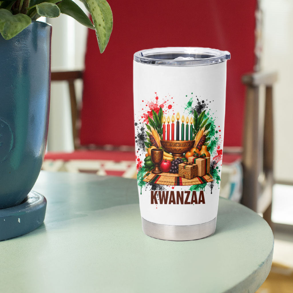 Kwanzaa Pan African Tumbler Cup - Mishumaa Saba - Black History - Watercolor Art