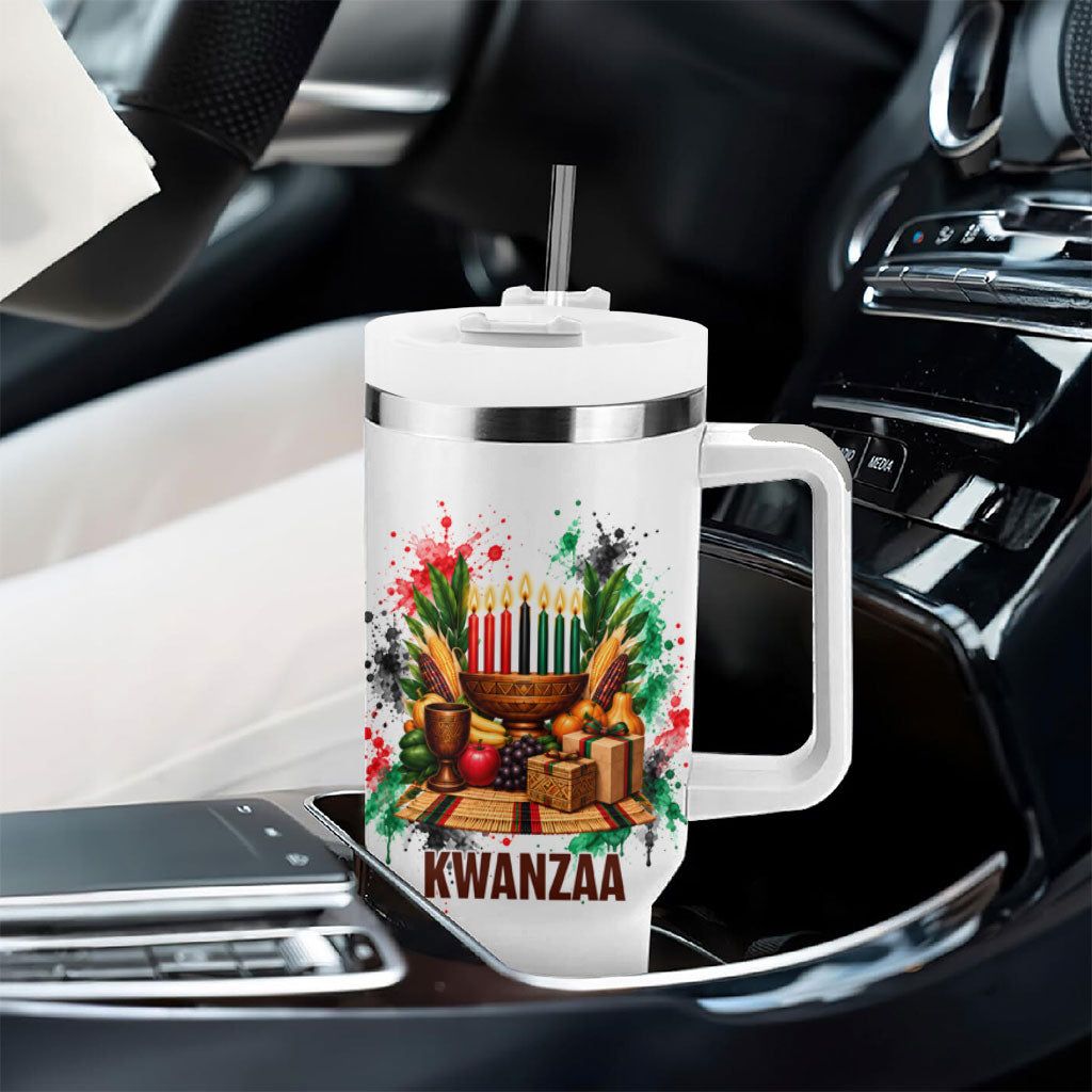 Kwanzaa Pan African Tumbler With Handle - Mishumaa Saba - Black History - Watercolor Art