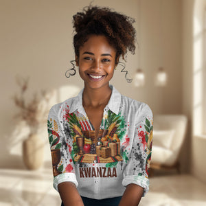 Kwanzaa Pan African Women Casual Shirt - Mishumaa Saba - Black History - Watercolor Art