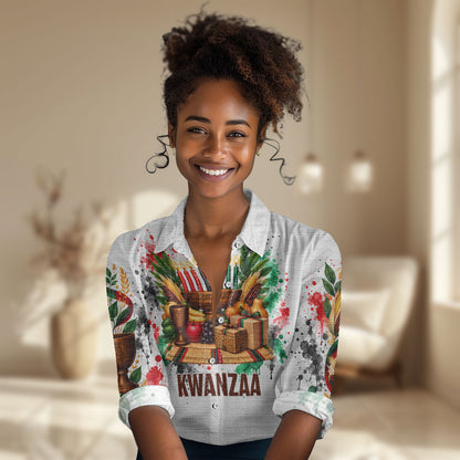 Kwanzaa Pan African Women Casual Shirt - Mishumaa Saba - Black History - Watercolor Art