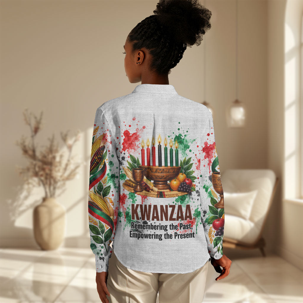 Kwanzaa Pan African Women Casual Shirt - Mishumaa Saba - Black History - Watercolor Art